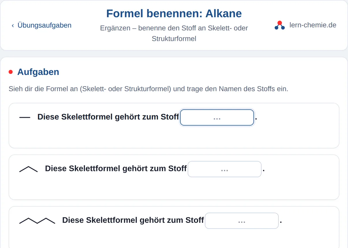 Vorschau Formel benennen: Alkane