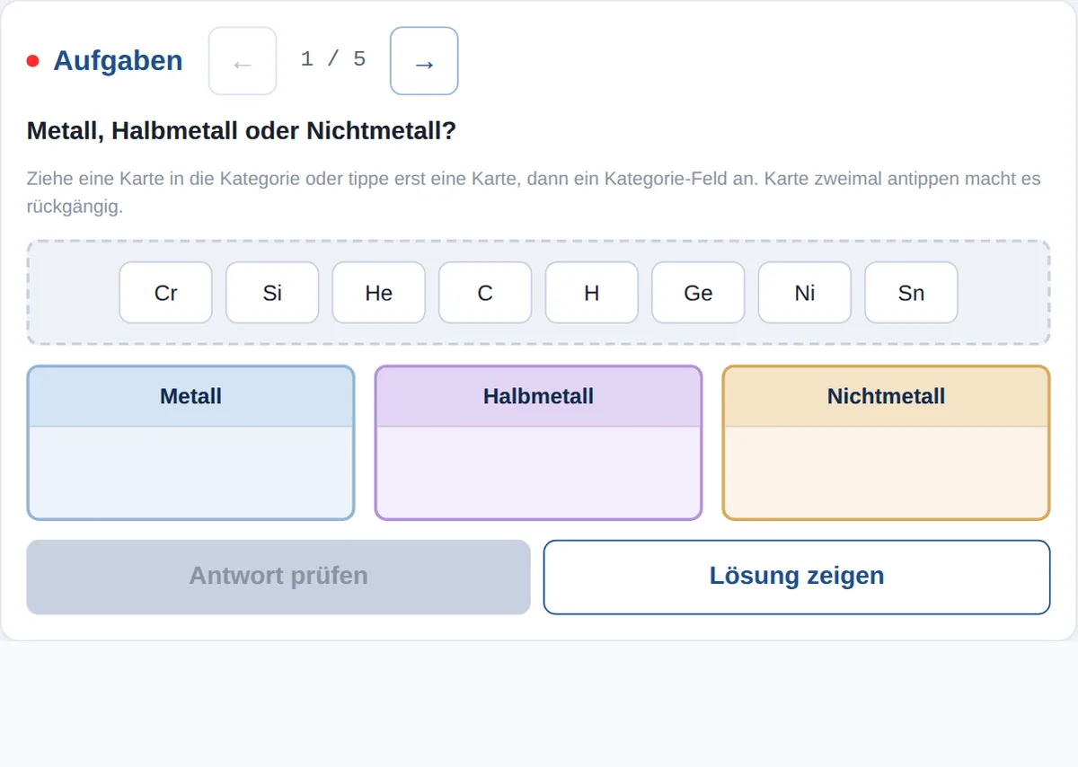 Vorschau Metall Halbmetall oder Nichtmetall